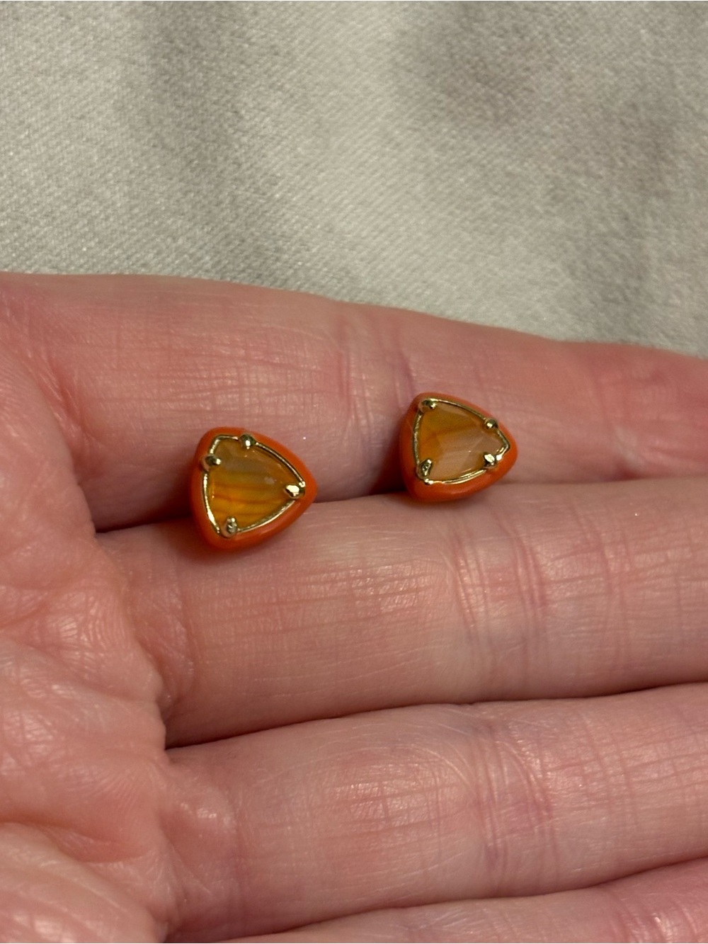 Kendra Scott Arden Orange Banded Agate Triangle Stud Earrings